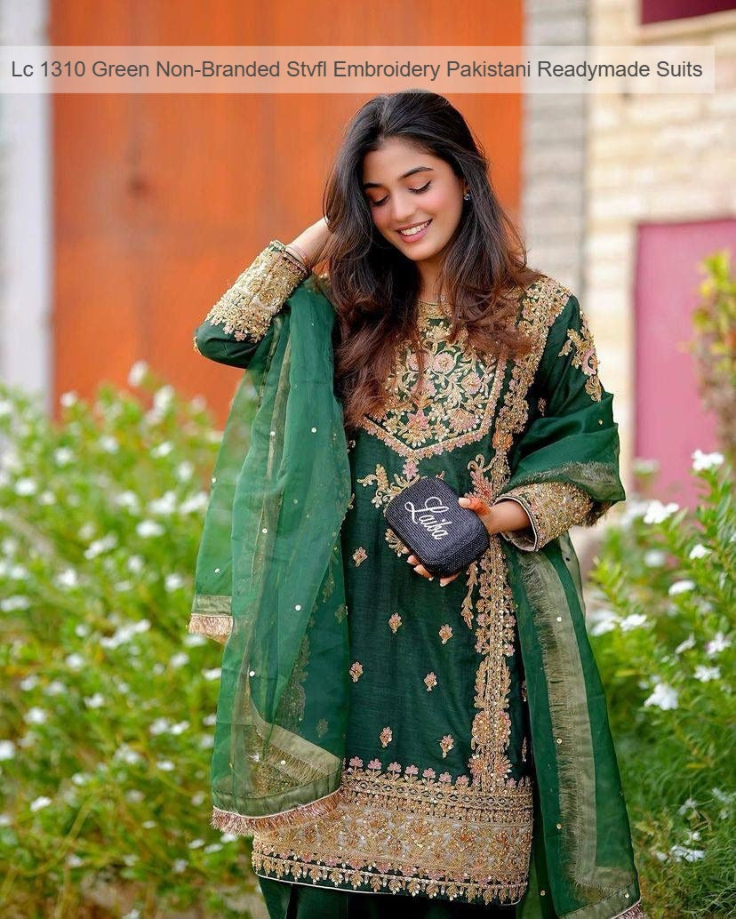 Lc 1310 Green Non-Branded Stvfl Embroidery Pakistani Readymade Suits