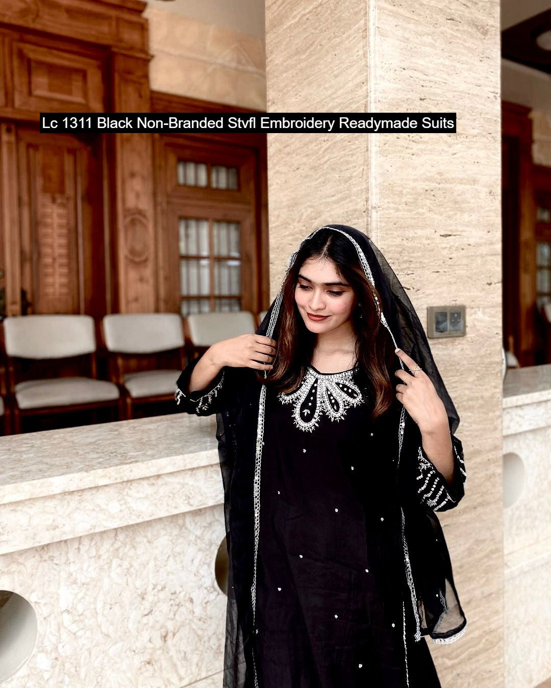 Lc 1311 Black Non-Branded Stvfl Embroidery Readymade Suits