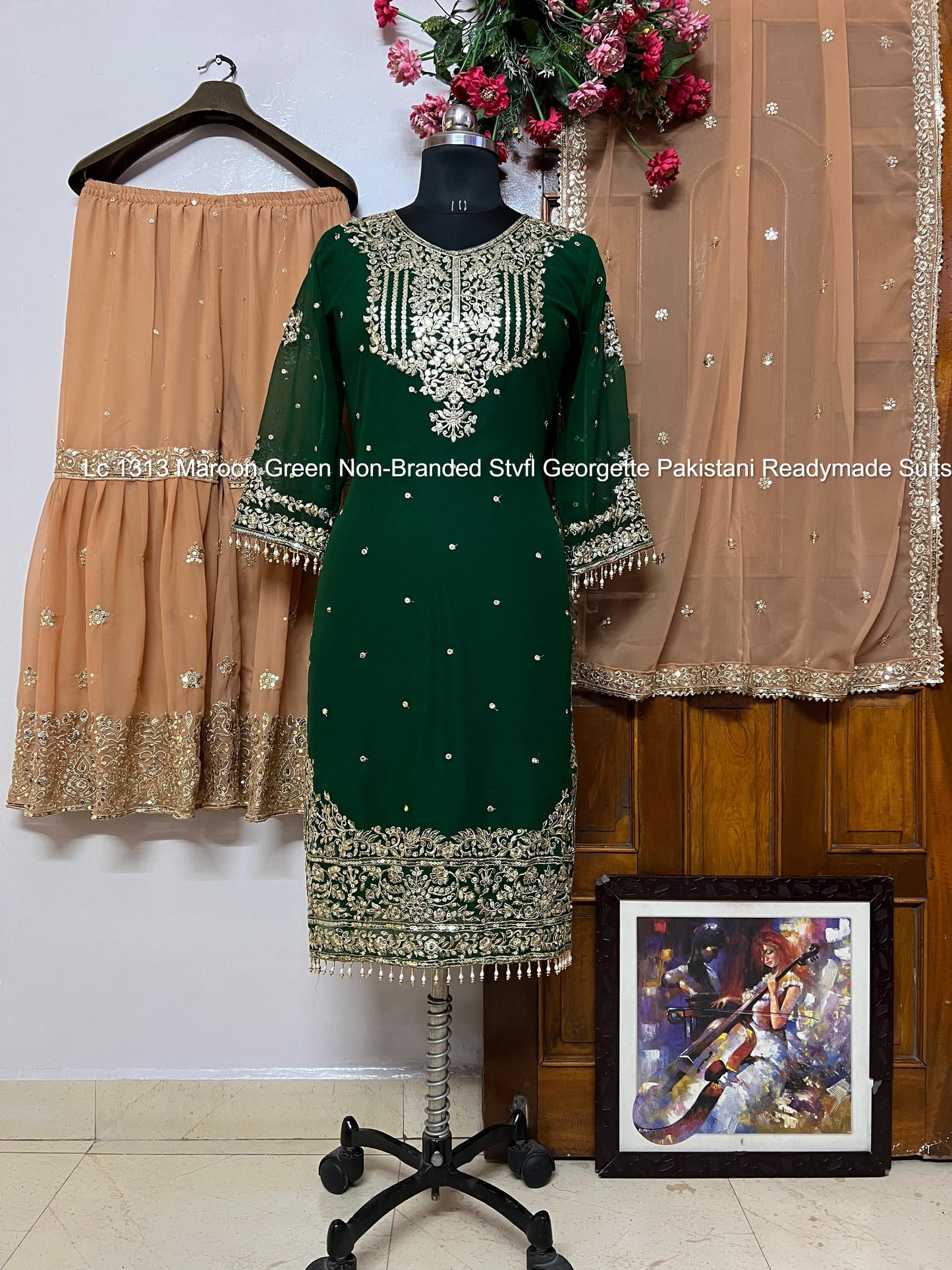 Lc 1313 Maroon Green Non-Branded Stvfl Georgette Pakistani Readymade Suits