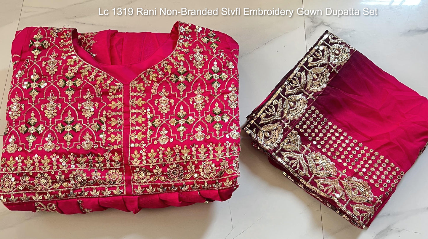 Lc 1319 Rani Non-Branded Stvfl Embroidery Gown Dupatta Set