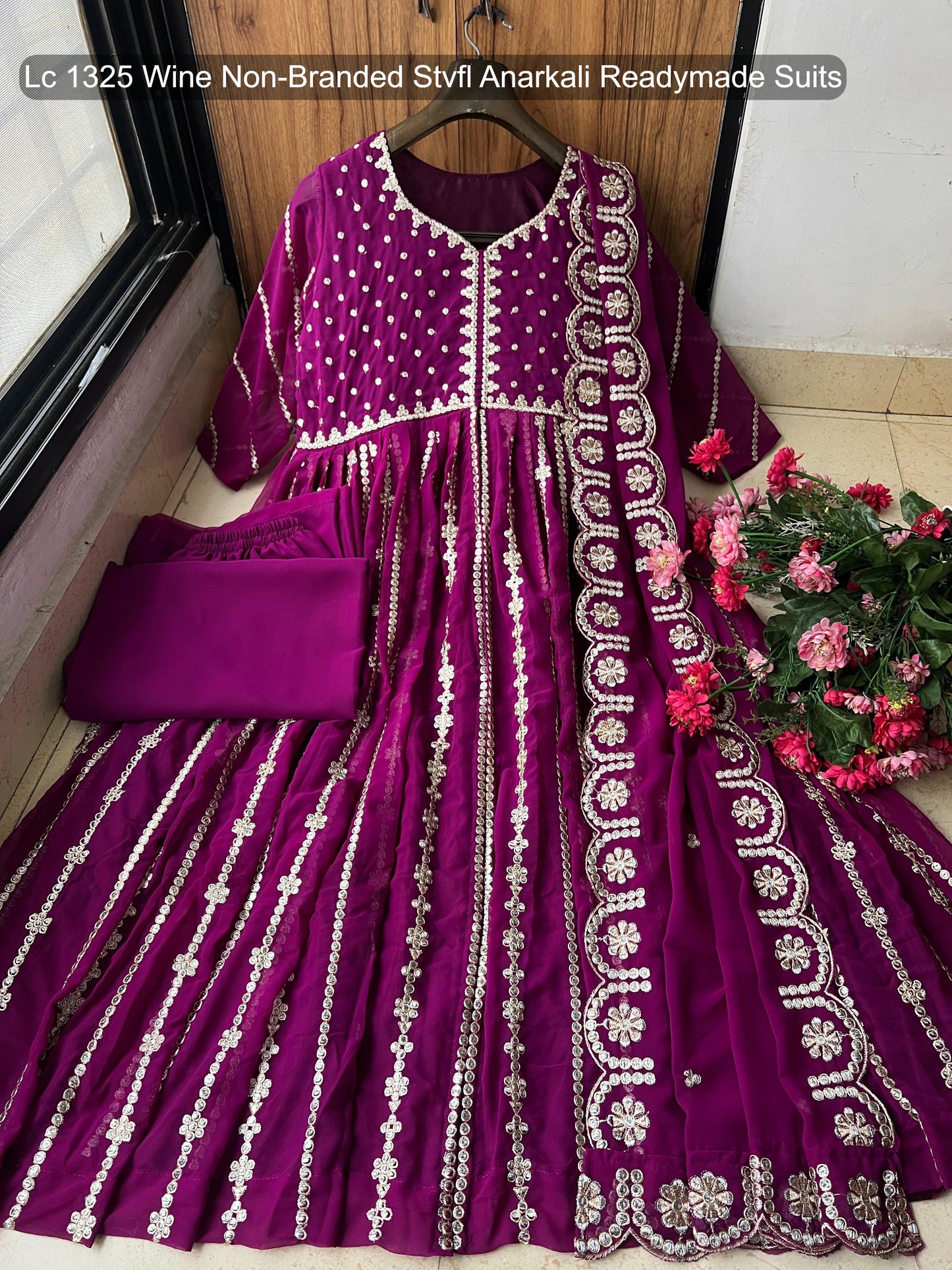 Lc 1325 Wine Non-Branded Stvfl Anarkali Readymade Suits