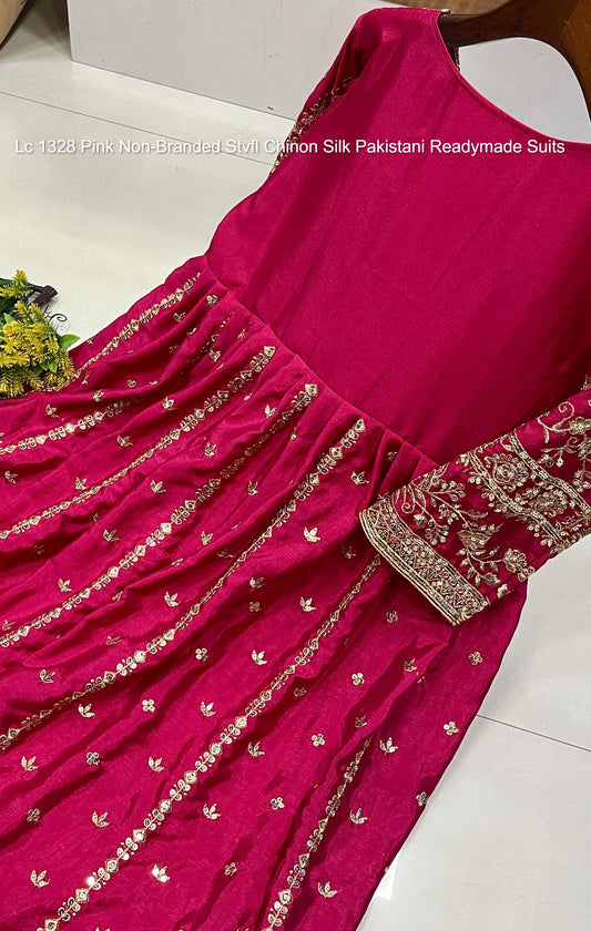 Lc 1328 Pink Non-Branded Stvfl Chinon Silk Pakistani Readymade Suits