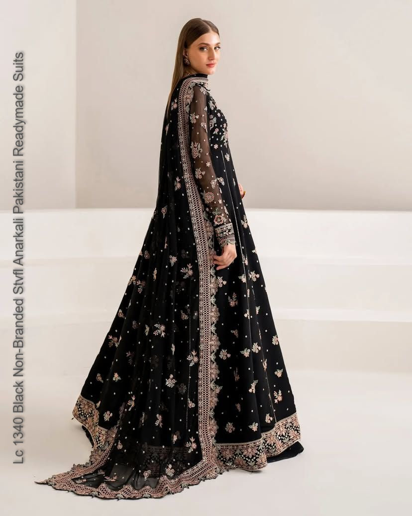 Lc 1340 Black Non-Branded Stvfl Anarkali Pakistani Readymade Suits