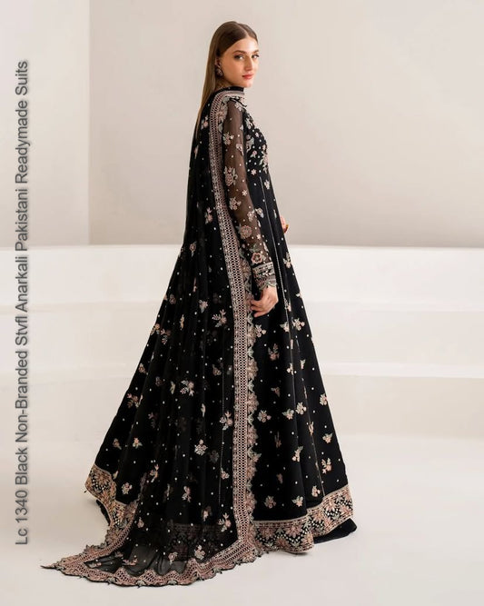 Lc 1340 Black Non-Branded Stvfl Anarkali Pakistani Readymade Suits