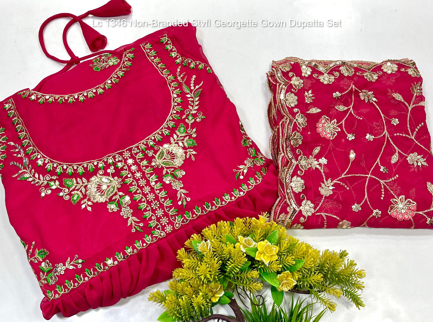 Lc 1346 Non-Branded Stvfl Georgette Gown Dupatta Set