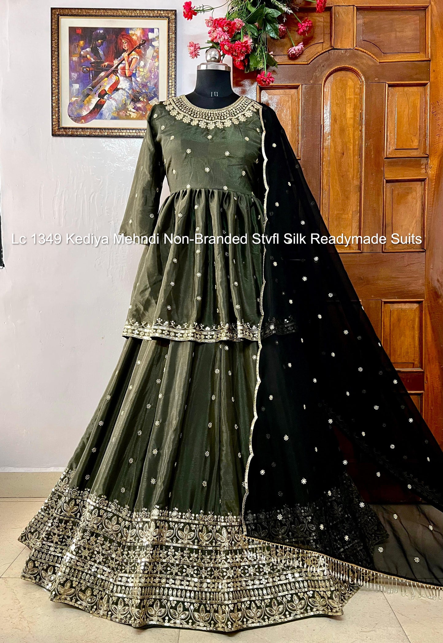 Lc 1349 Kediya Mehndi Non-Branded Stvfl Silk Readymade Suits