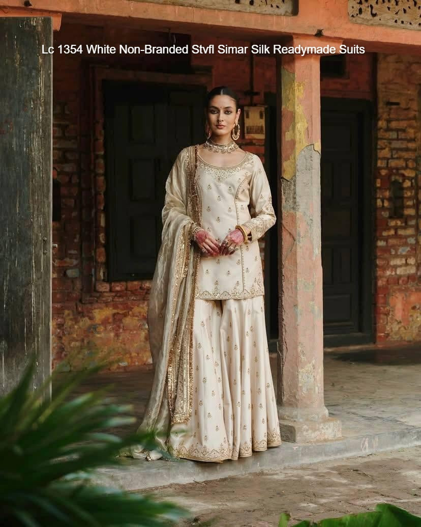 Lc 1354 White Non-Branded Stvfl Simar Silk Readymade Suits