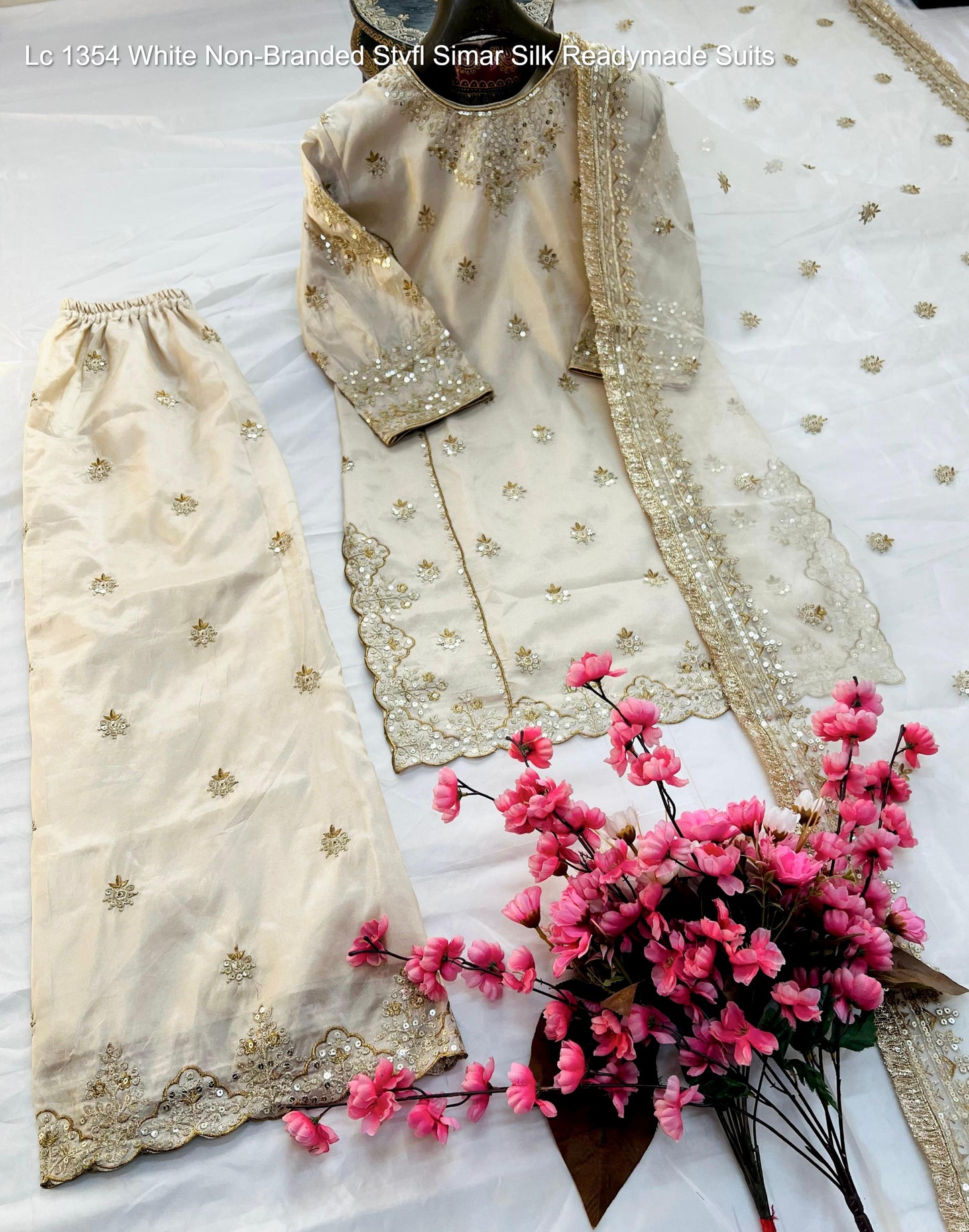 Lc 1354 White Non-Branded Stvfl Simar Silk Readymade Suits