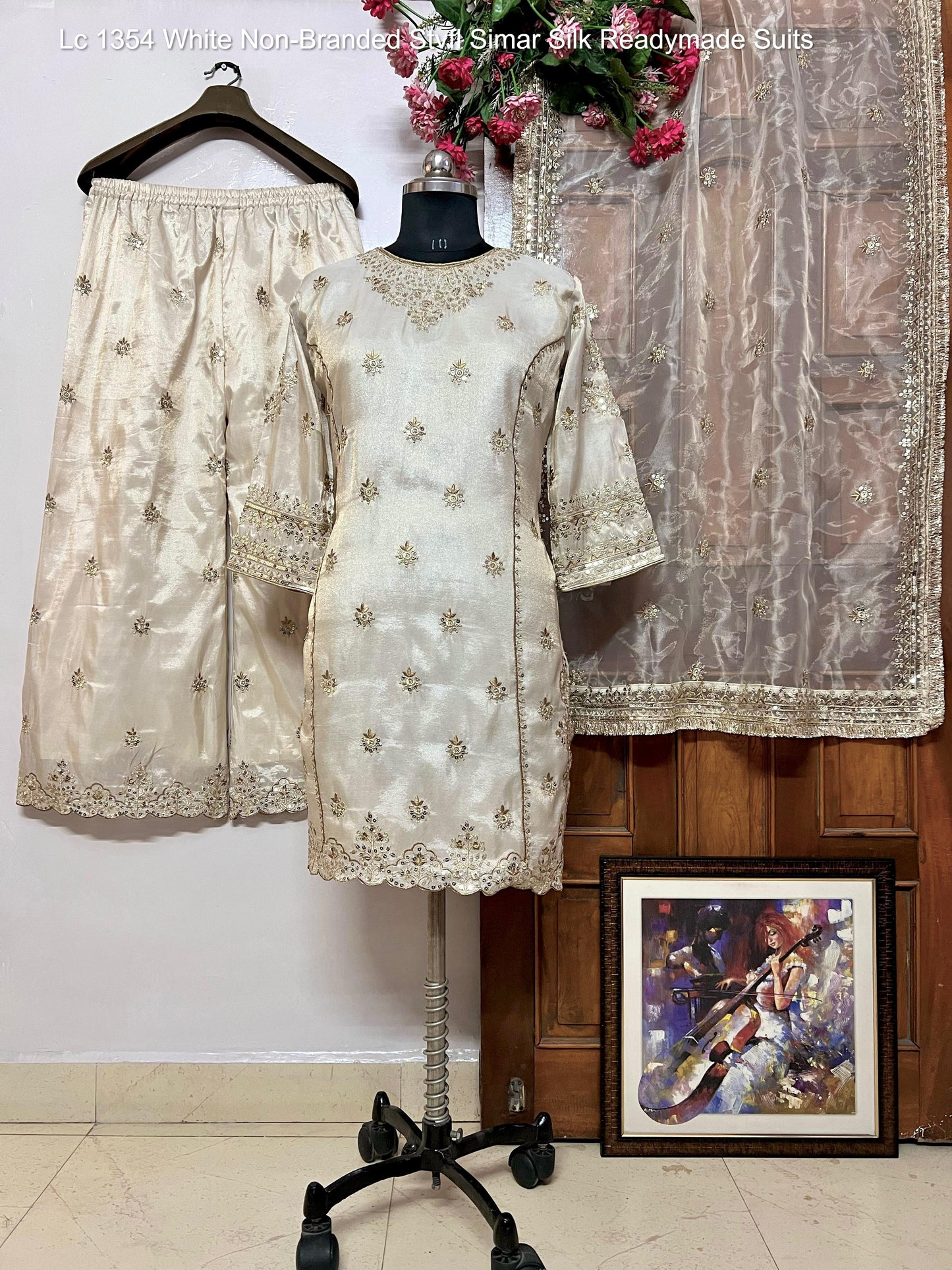 Lc 1354 White Non-Branded Stvfl Simar Silk Readymade Suits