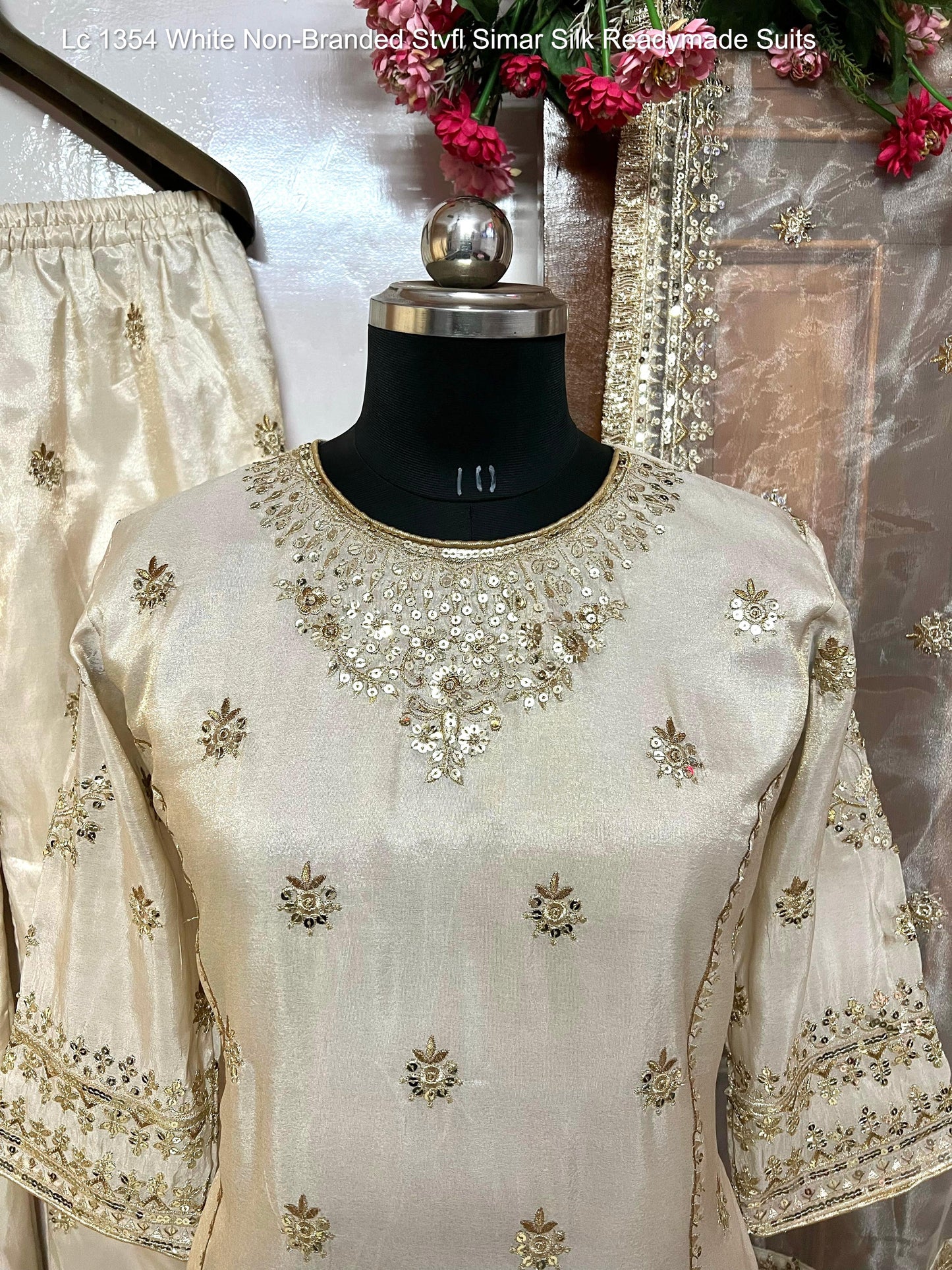Lc 1354 White Non-Branded Stvfl Simar Silk Readymade Suits