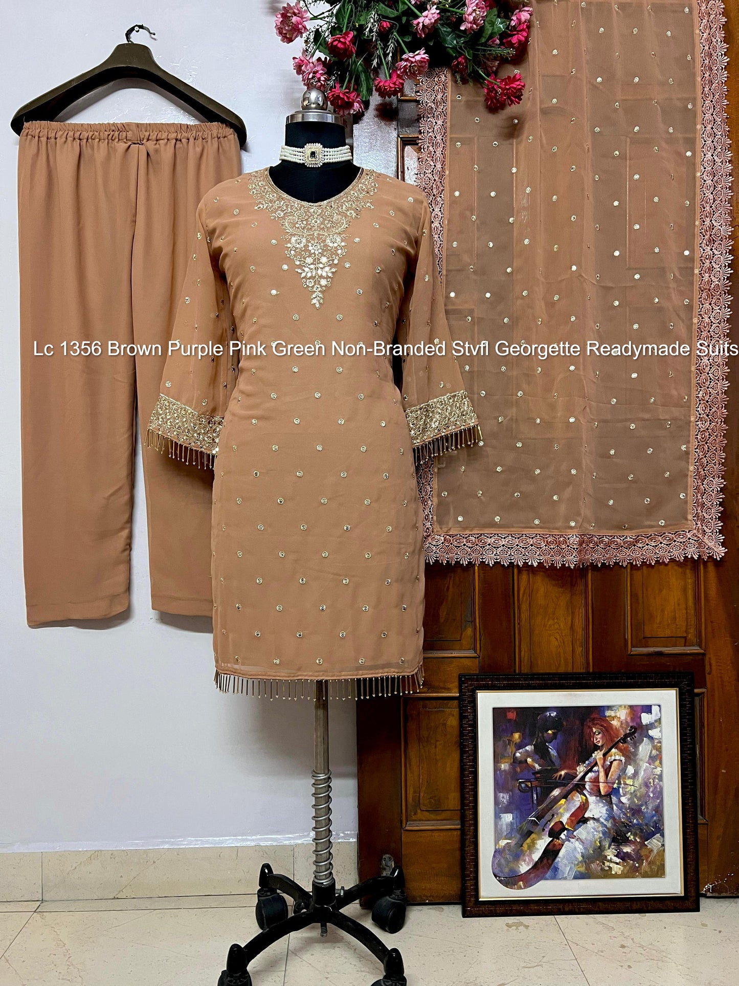Lc 1356 Brown Purple Pink Green Non-Branded Stvfl Georgette Readymade Suits