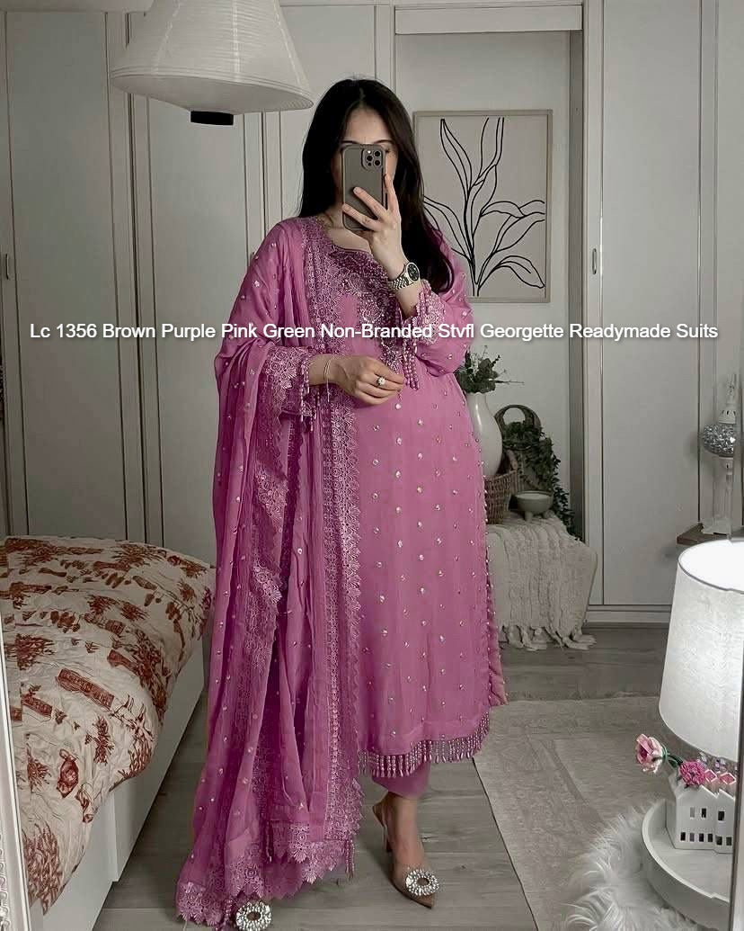 Lc 1356 Brown Purple Pink Green Non-Branded Stvfl Georgette Readymade Suits
