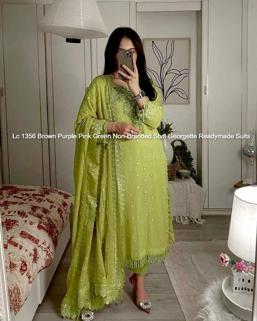 Lc 1356 Brown Purple Pink Green Non-Branded Stvfl Georgette Readymade Suits