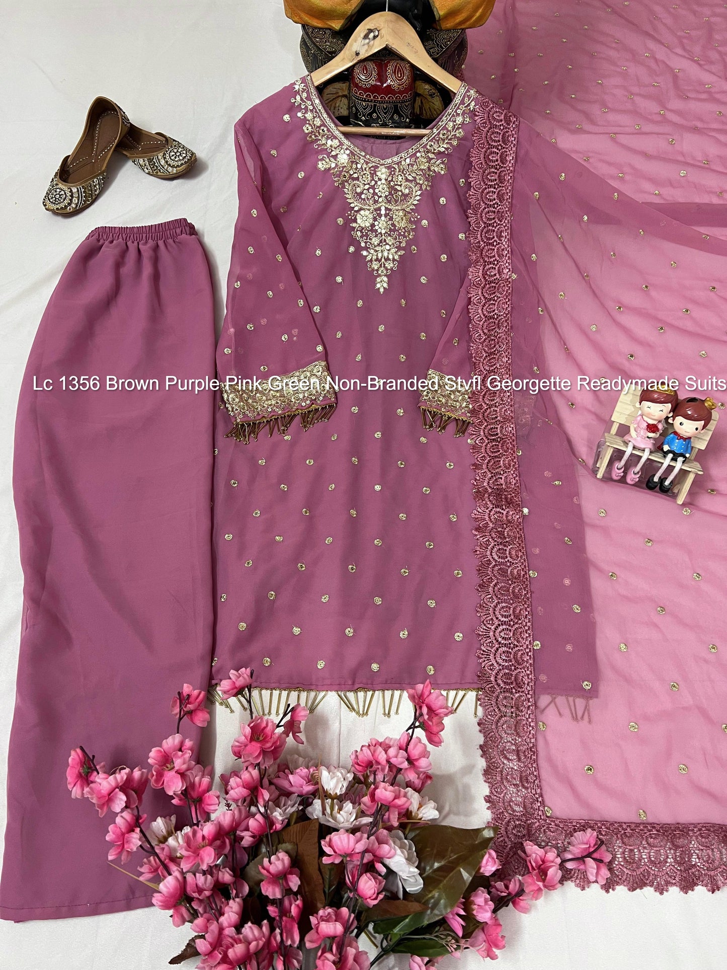 Lc 1356 Brown Purple Pink Green Non-Branded Stvfl Georgette Readymade Suits
