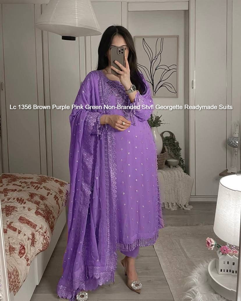 Lc 1356 Brown Purple Pink Green Non-Branded Stvfl Georgette Readymade Suits