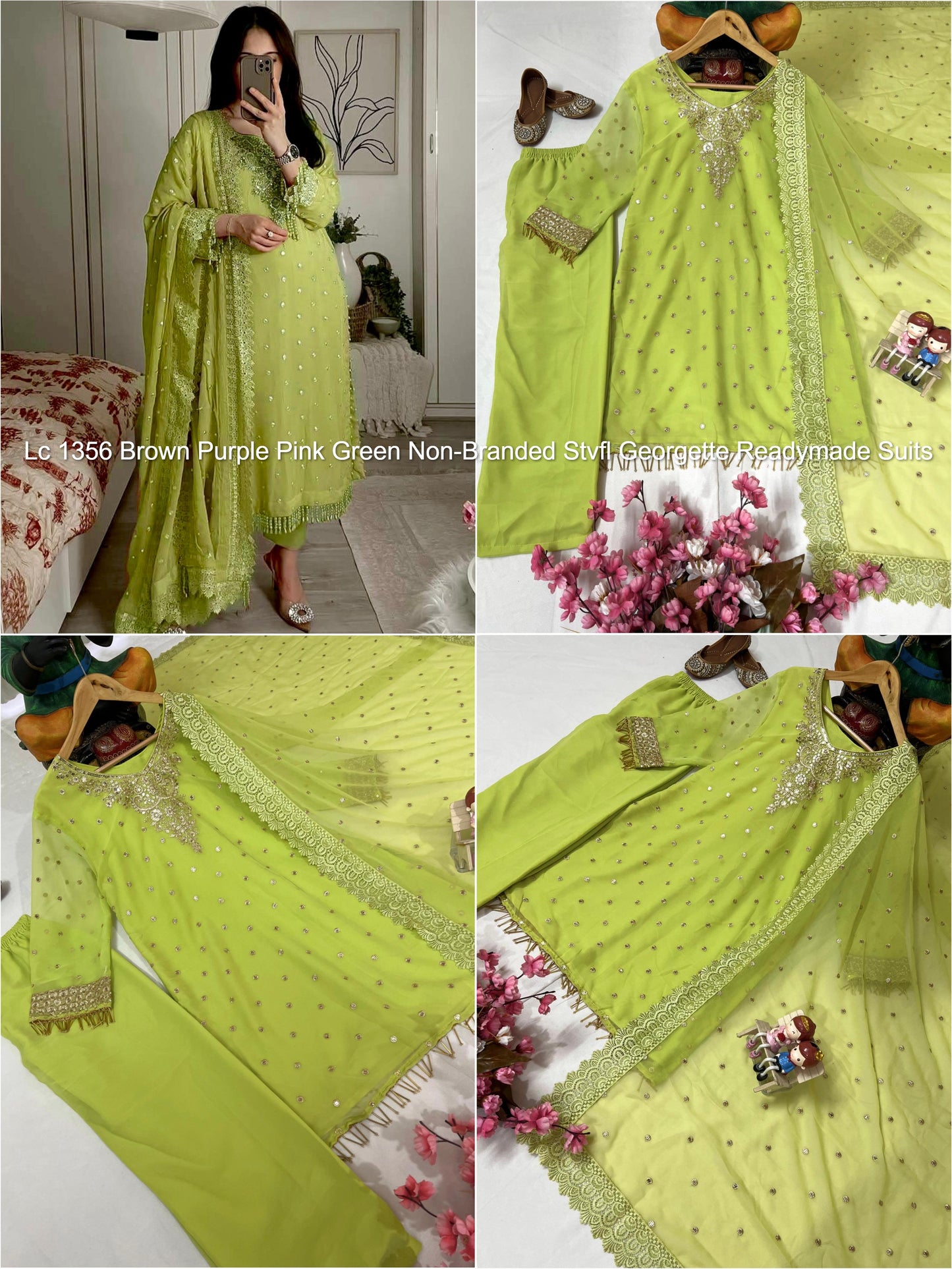 Lc 1356 Brown Purple Pink Green Non-Branded Stvfl Georgette Readymade Suits