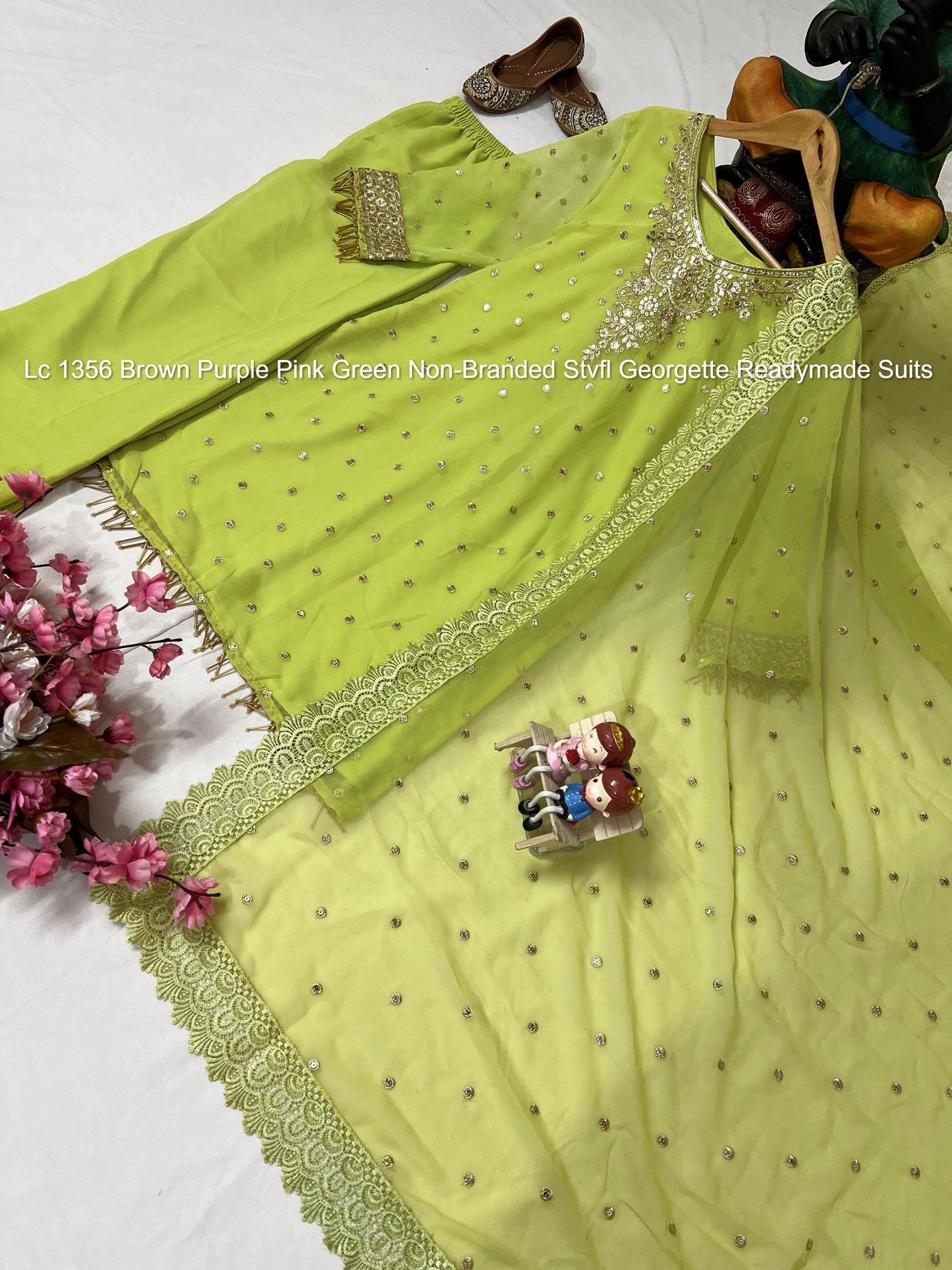 Lc 1356 Brown Purple Pink Green Non-Branded Stvfl Georgette Readymade Suits