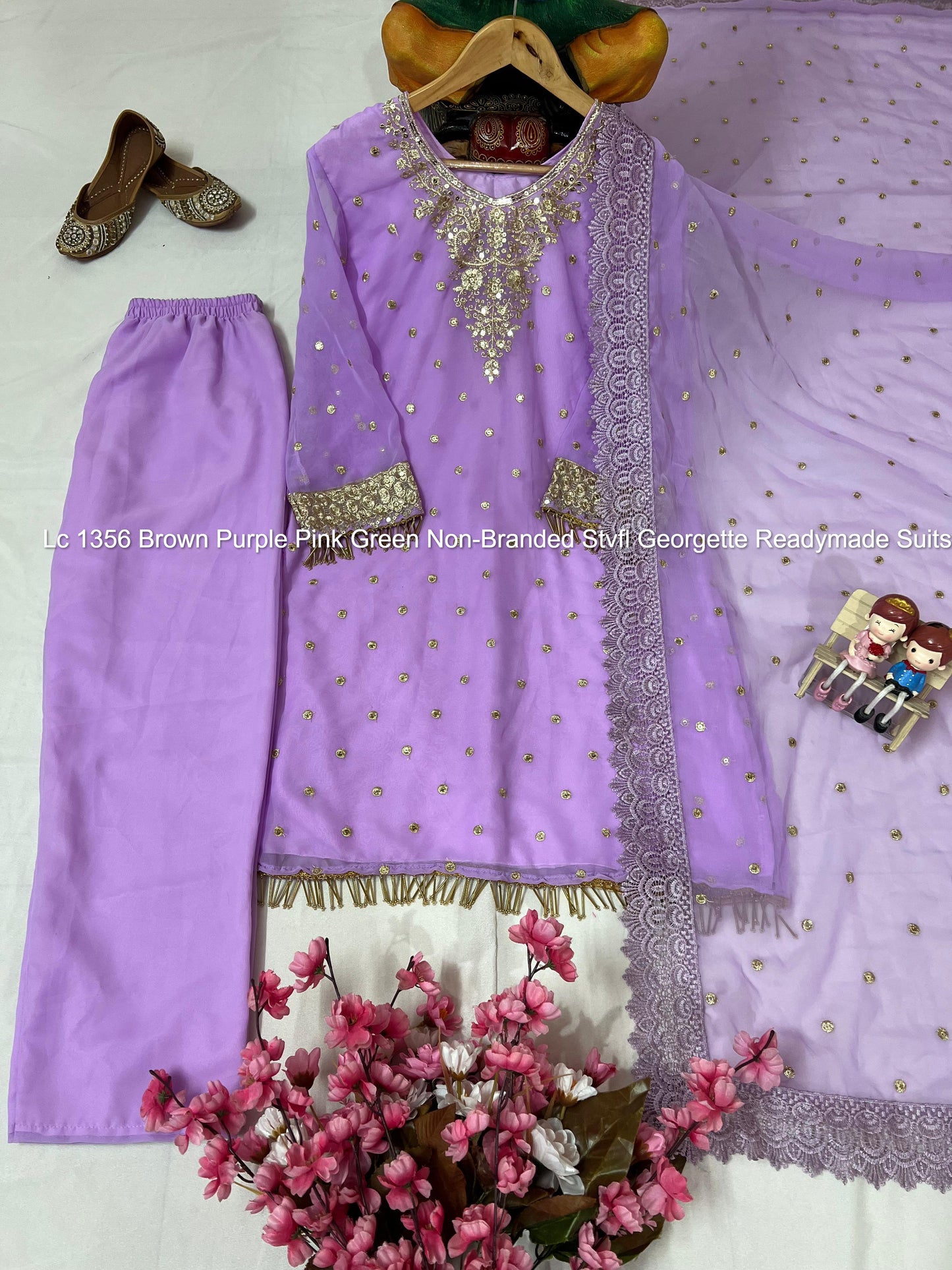 Lc 1356 Brown Purple Pink Green Non-Branded Stvfl Georgette Readymade Suits