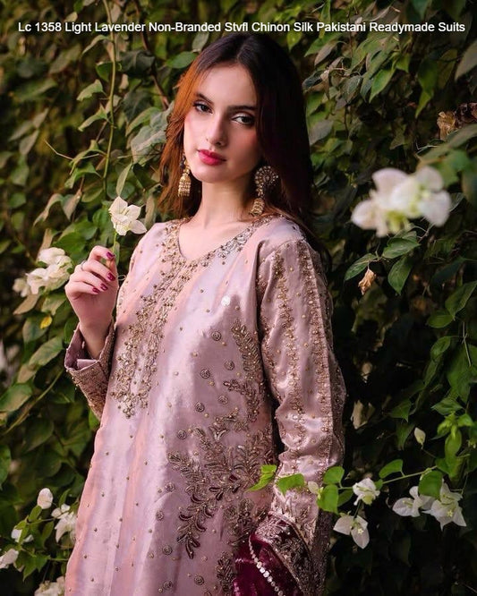 Lc 1358 Light Lavender Non-Branded Stvfl Chinon Silk Pakistani Readymade Suits