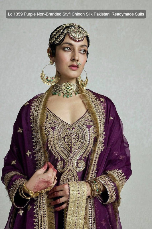 Lc 1359 Purple Non-Branded Stvfl Chinon Silk Pakistani Readymade Suits