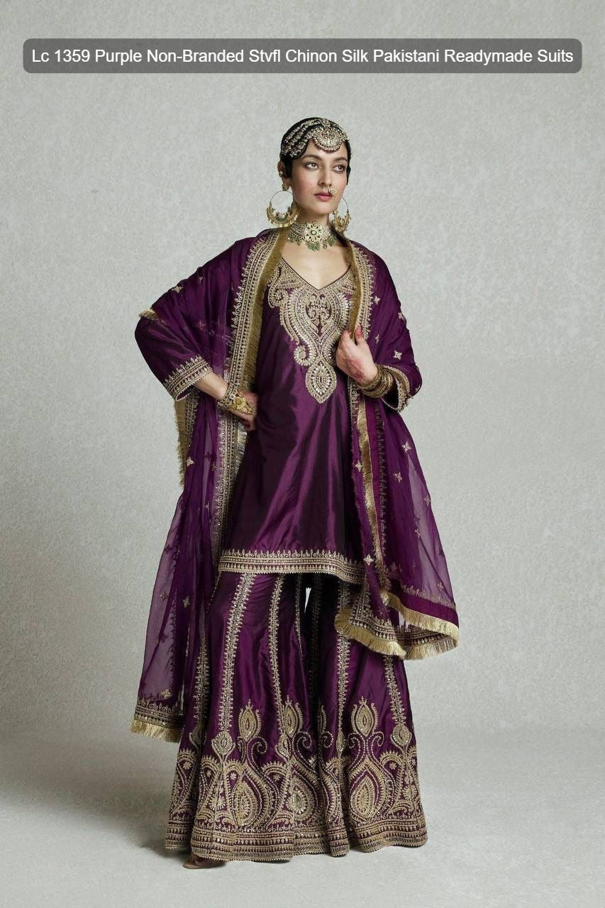Lc 1359 Purple Non-Branded Stvfl Chinon Silk Pakistani Readymade Suits