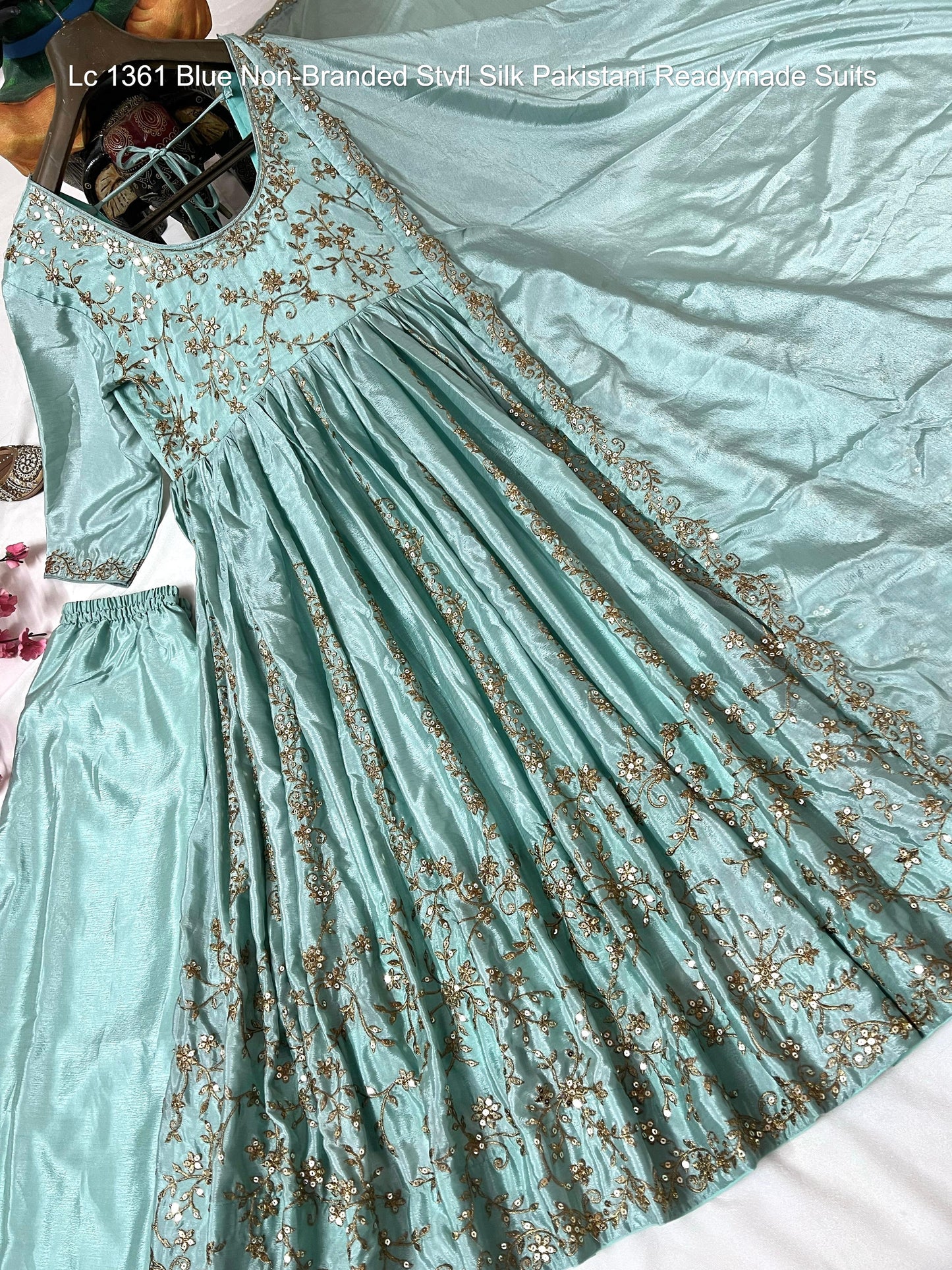 Lc 1361 Blue Non-Branded Stvfl Silk Pakistani Readymade Suits