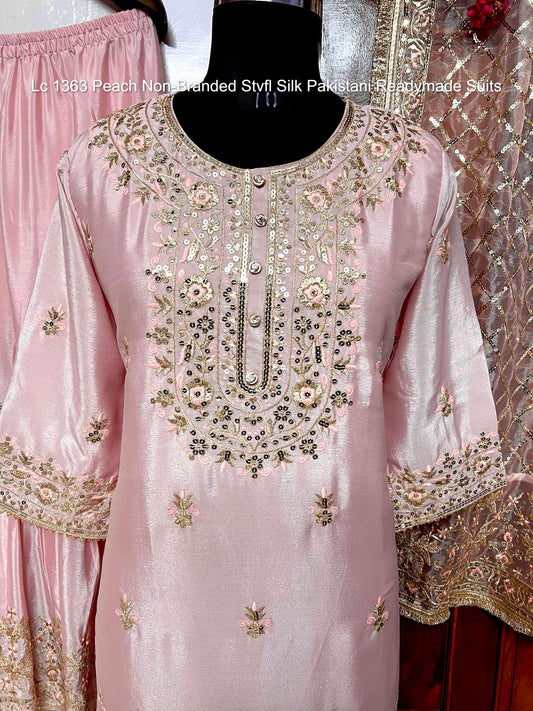 Lc 1363 Peach Non-Branded Stvfl Silk Pakistani Readymade Suits