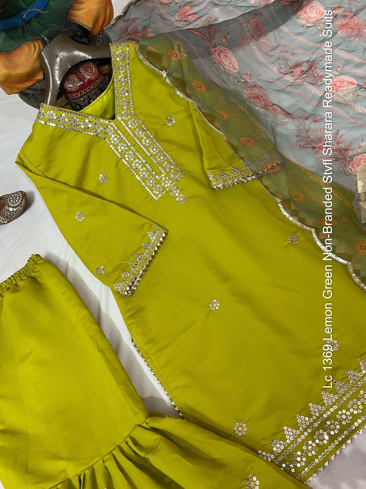 Lc 1369 Lemon Green Non-Branded Stvfl Sharara Readymade Suits