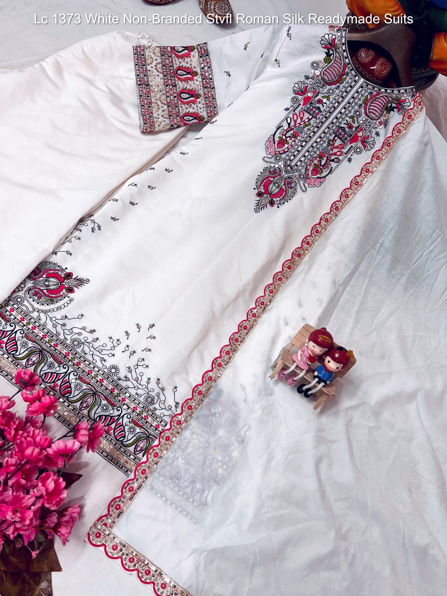 Lc 1373 White Non-Branded Stvfl Roman Silk Readymade Suits