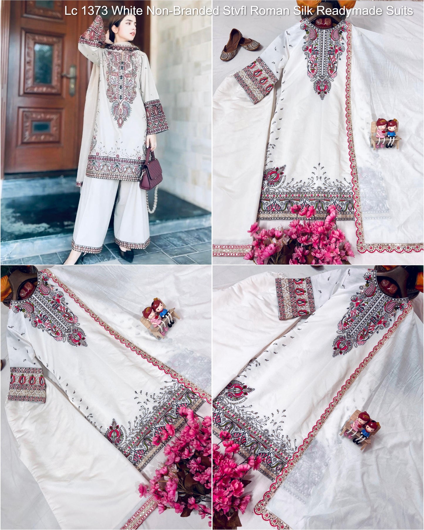 Lc 1373 White Non-Branded Stvfl Roman Silk Readymade Suits