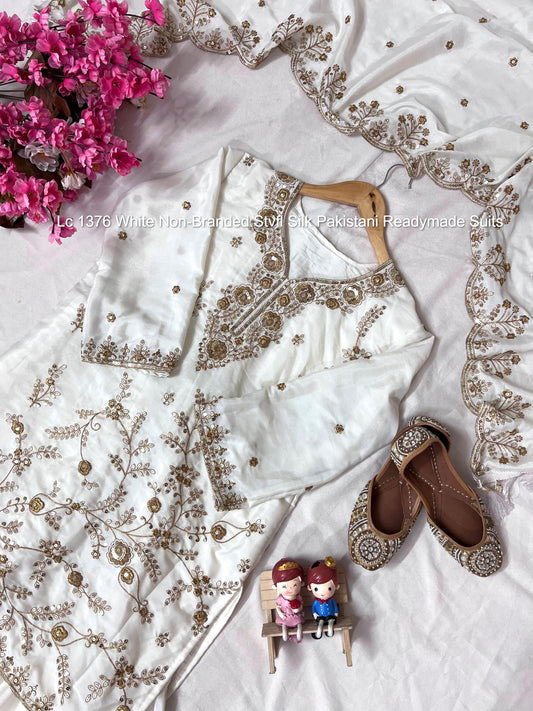 Lc 1376 White Non-Branded Stvfl Silk Pakistani Readymade Suits