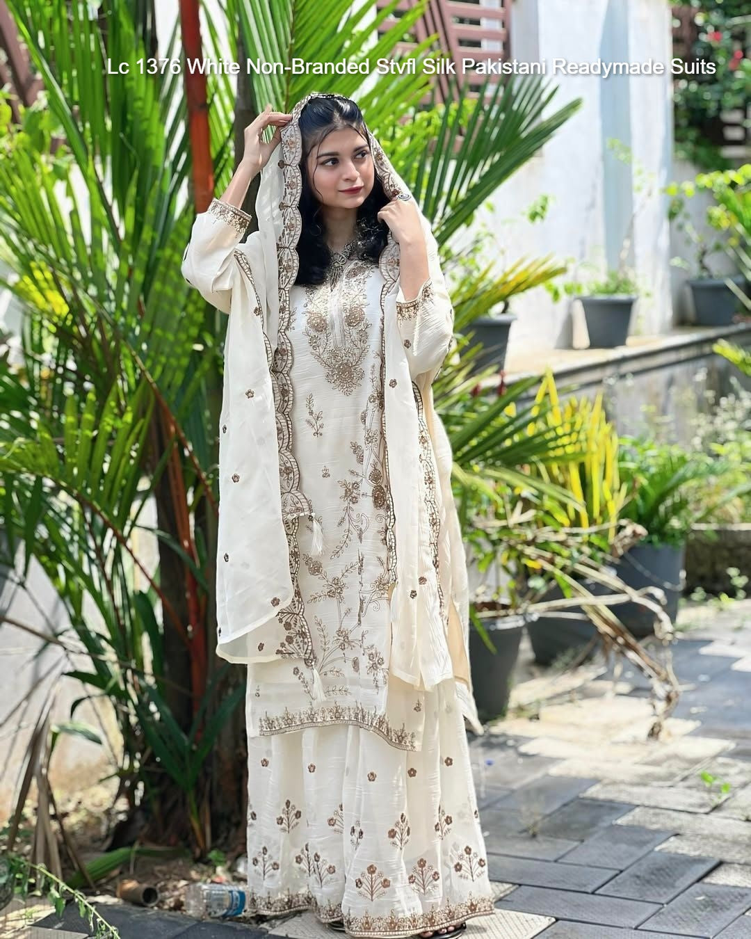Lc 1376 White Non-Branded Stvfl Silk Pakistani Readymade Suits