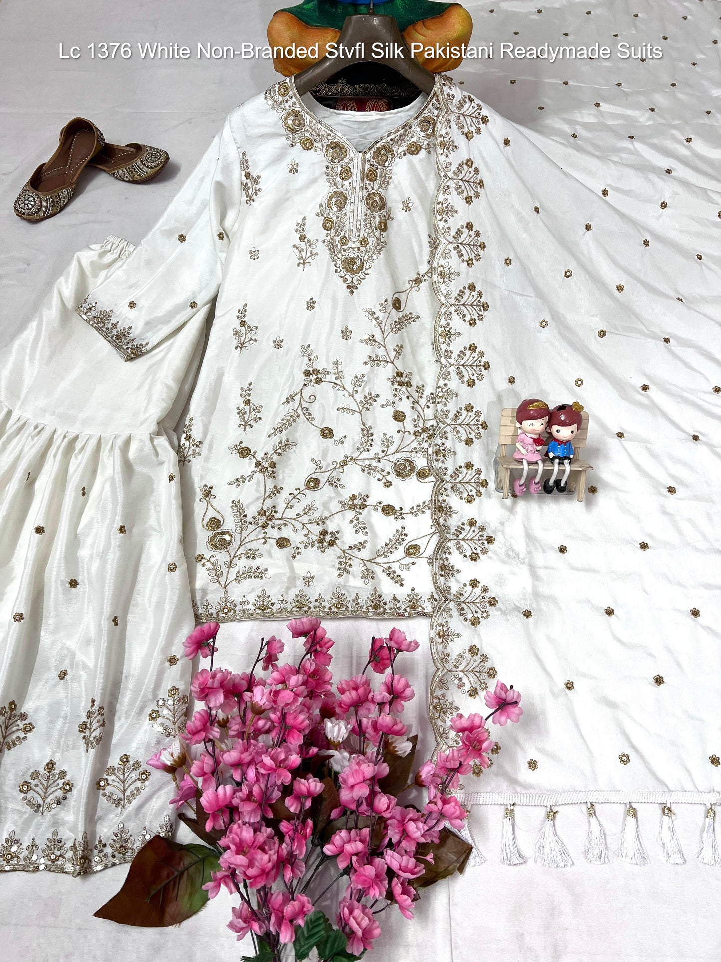 Lc 1376 White Non-Branded Stvfl Silk Pakistani Readymade Suits
