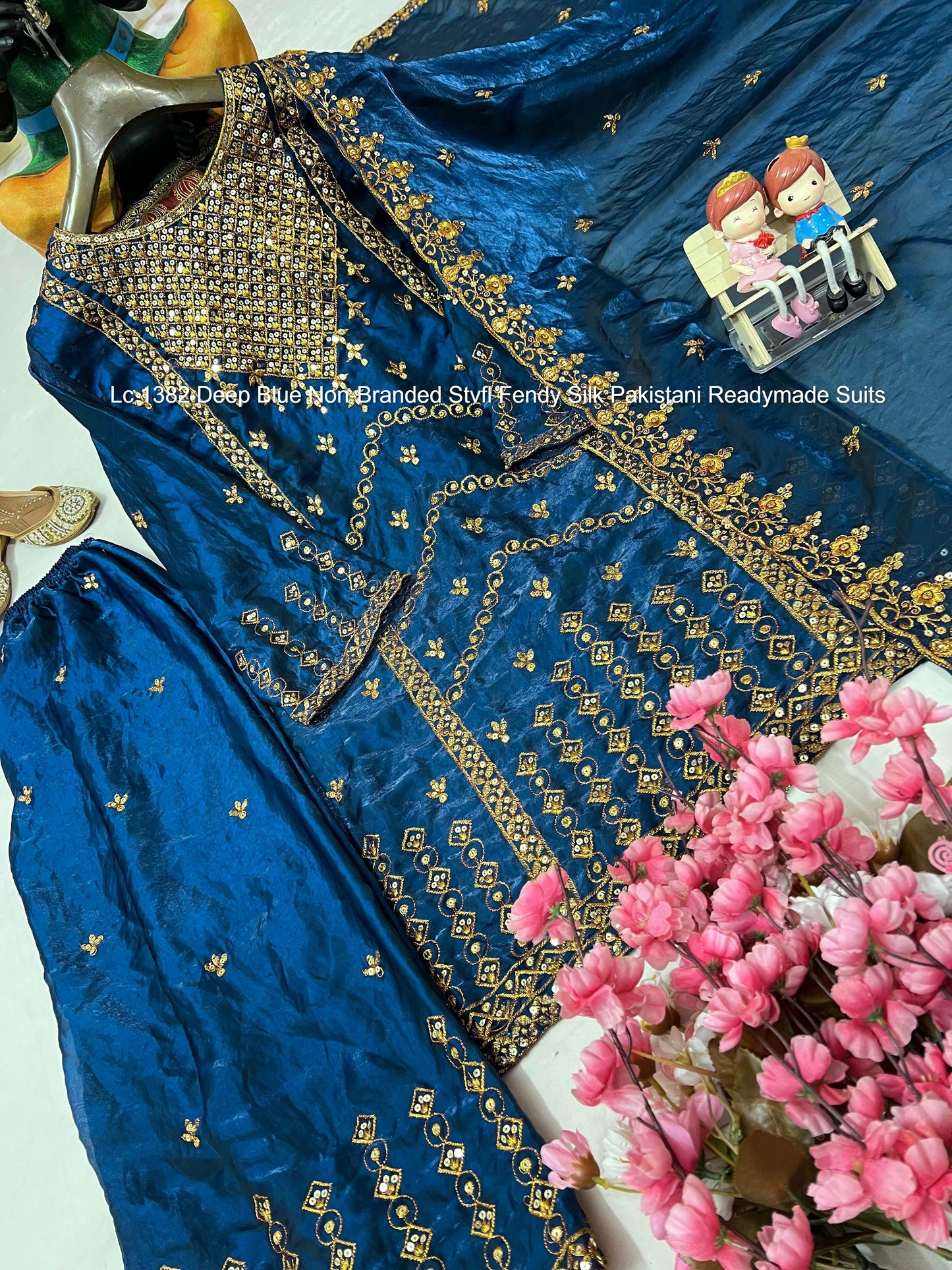 Lc 1382 Deep Blue Non-Branded Stvfl Fendy Silk Pakistani Readymade Suits