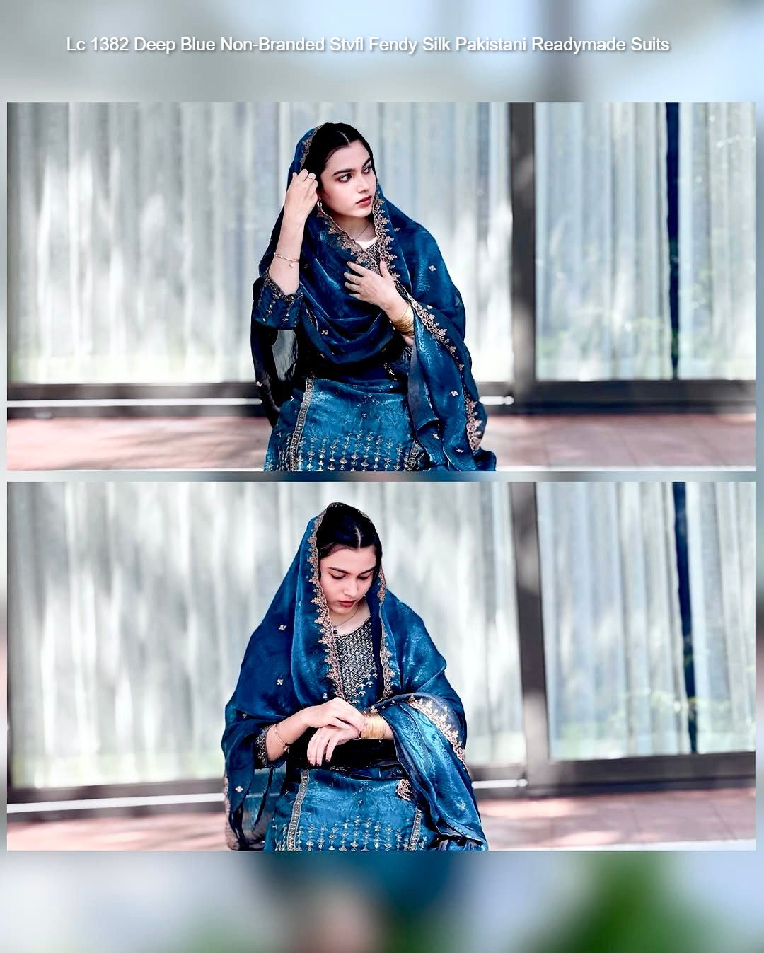 Lc 1382 Deep Blue Non-Branded Stvfl Fendy Silk Pakistani Readymade Suits