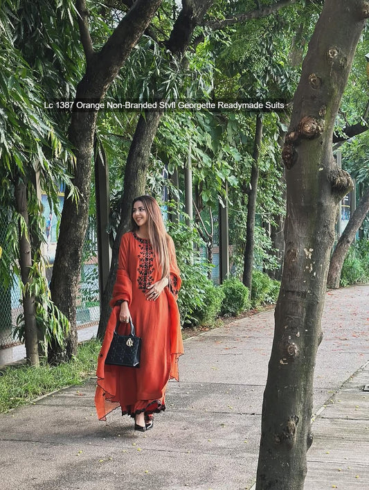 Lc 1387 Orange Non-Branded Stvfl Georgette Readymade Suits