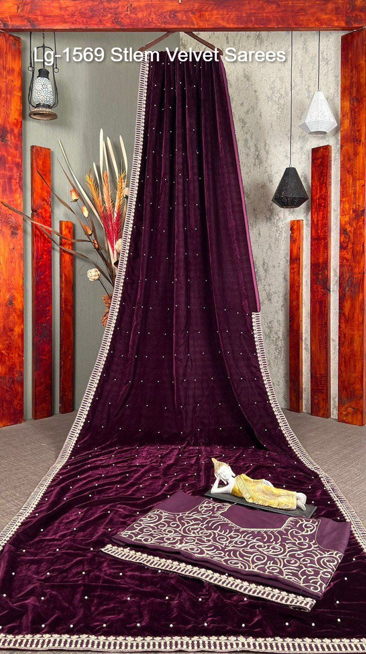 Lg-1569 Stlem Velvet Sarees