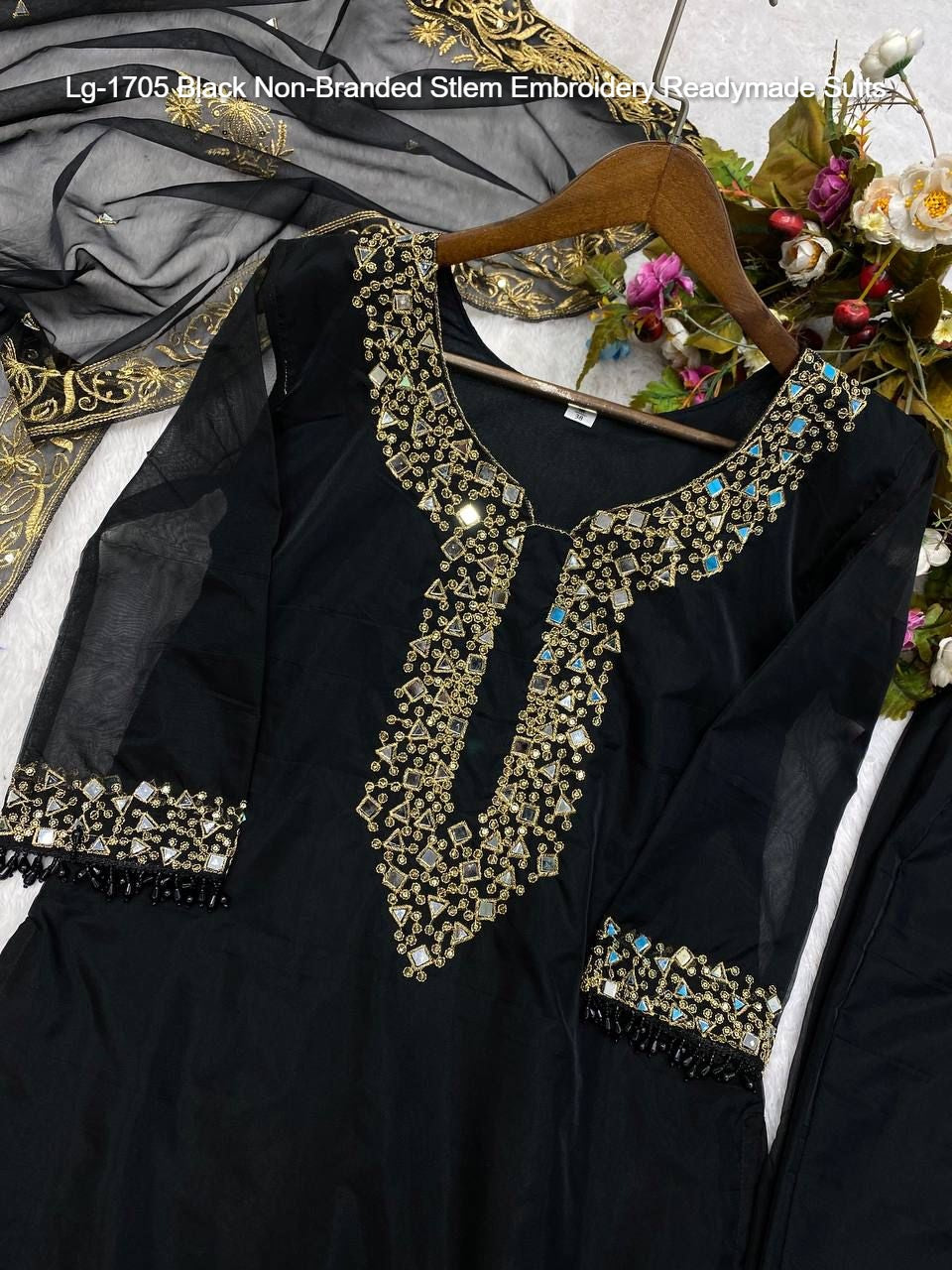 Lg-1705 Black Non-Branded Stlem Embroidery Readymade Suits