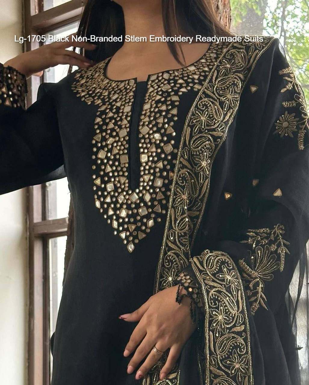 Lg-1705 Black Non-Branded Stlem Embroidery Readymade Suits