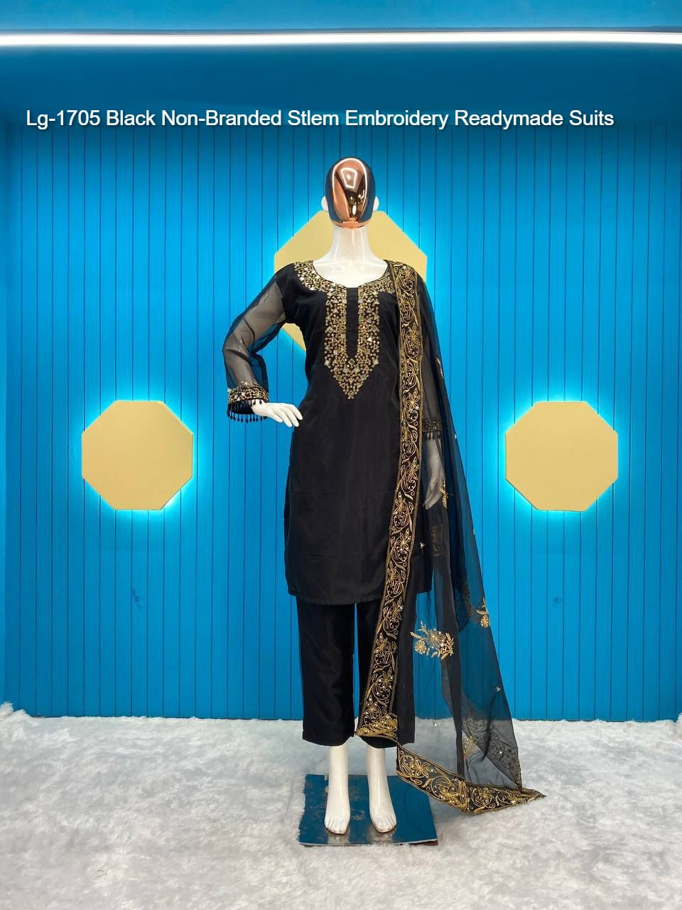 Lg-1705 Black Non-Branded Stlem Embroidery Readymade Suits