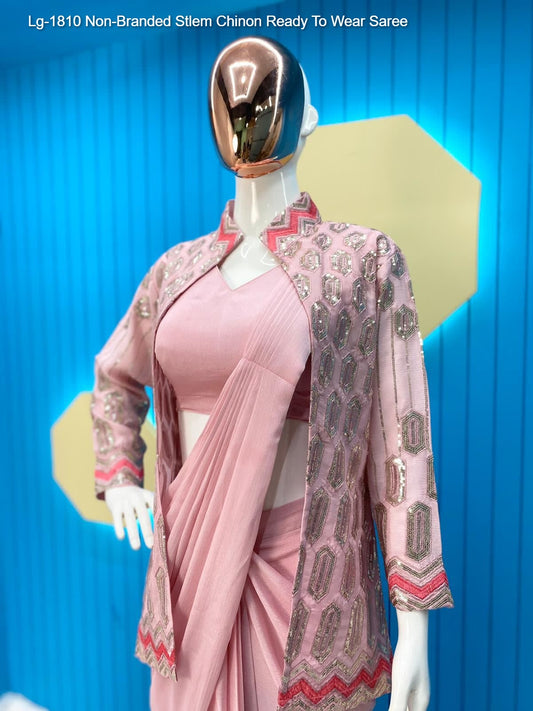 Lg-1810 Non-Branded Stlem Chinon Ready To Wear Saree