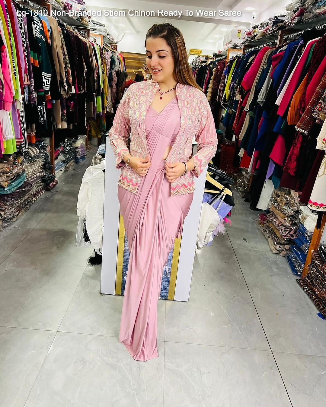 Lg-1810 Non-Branded Stlem Chinon Ready To Wear Saree