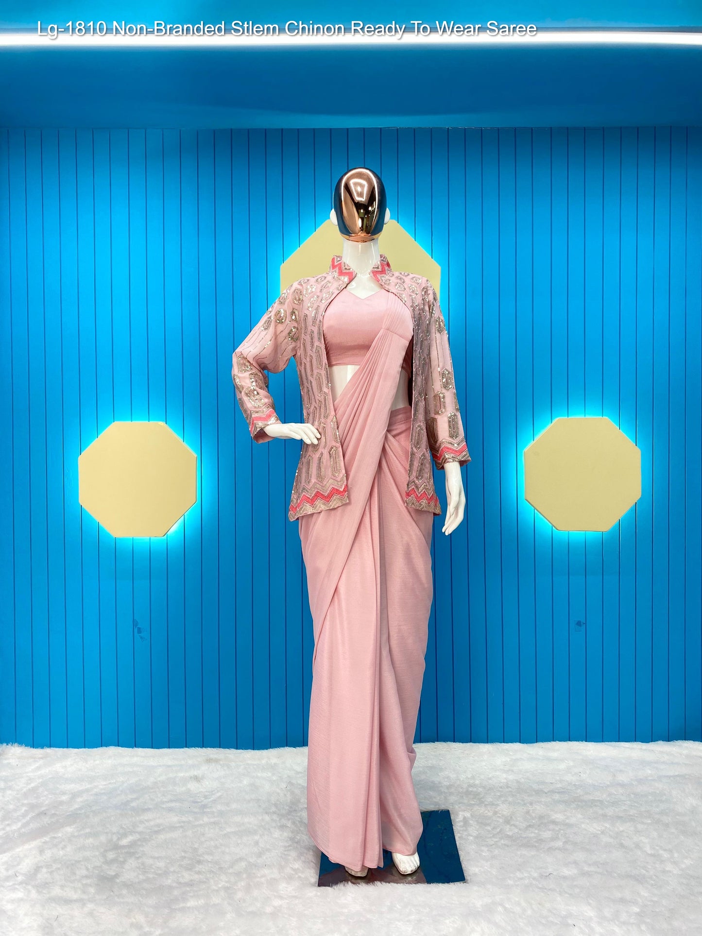 Lg-1810 Non-Branded Stlem Chinon Ready To Wear Saree