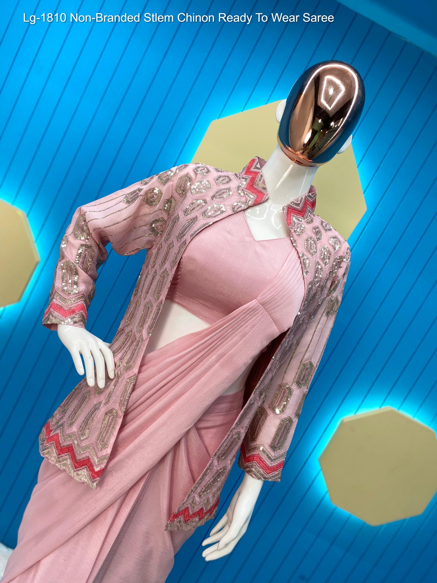 Lg-1810 Non-Branded Stlem Chinon Ready To Wear Saree