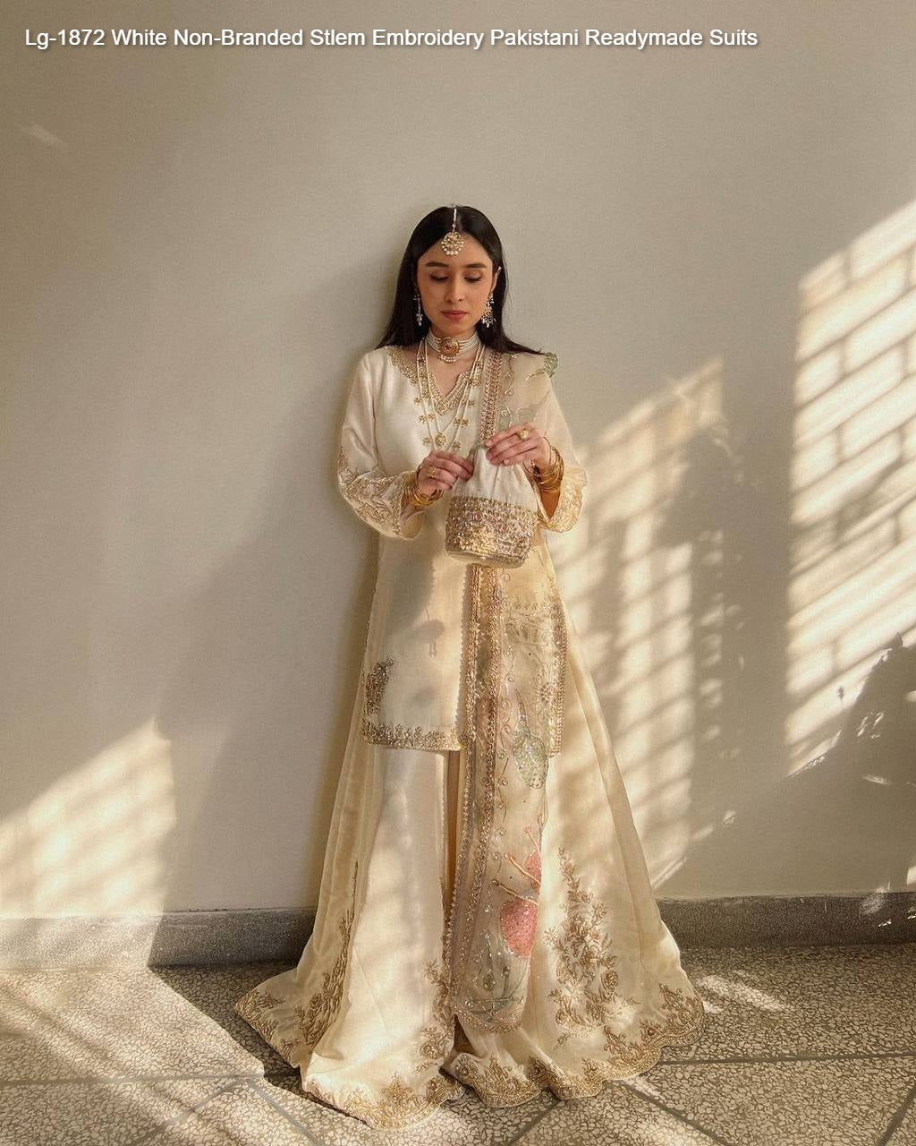 Lg-1872 White Non-Branded Stlem Embroidery Pakistani Readymade Suits