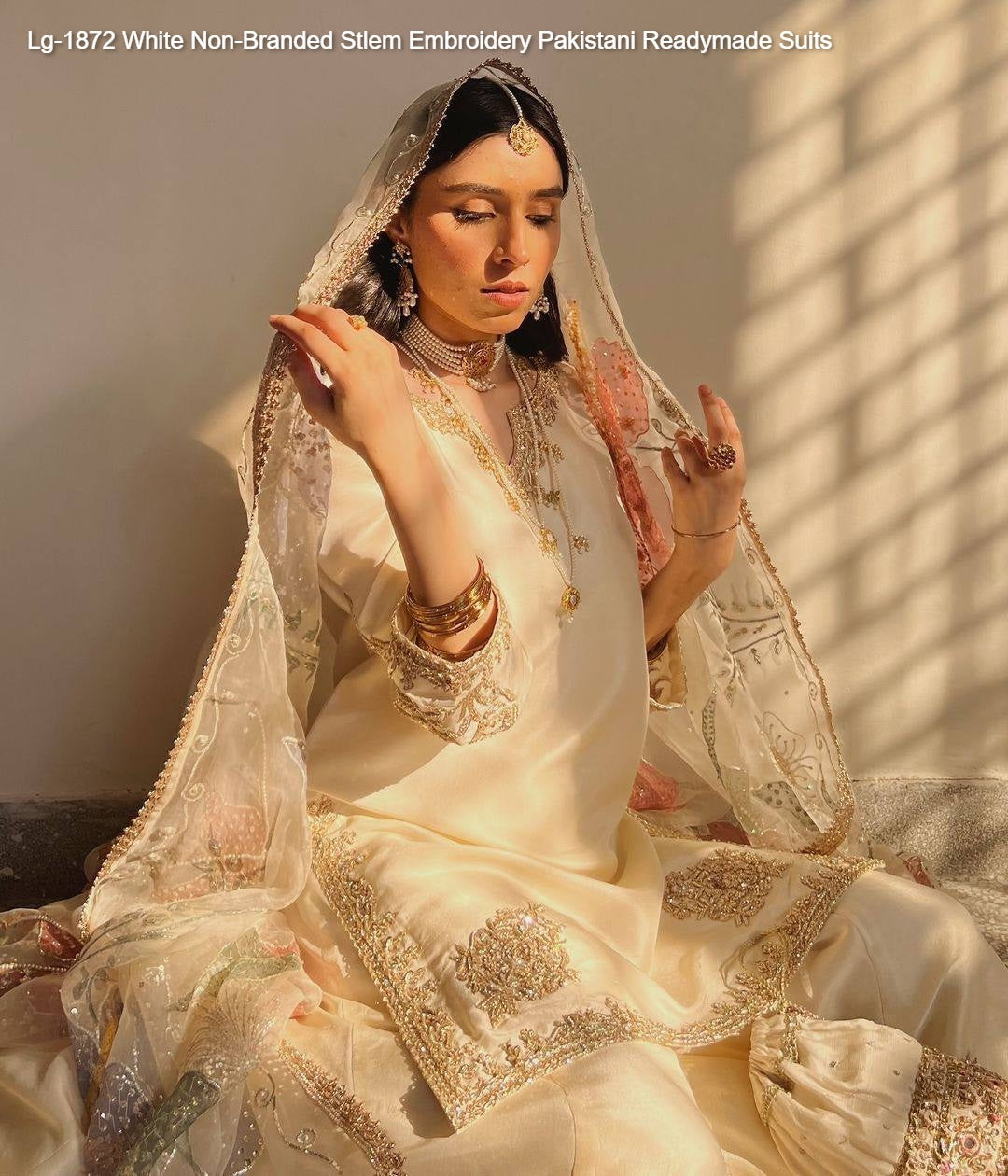 Lg-1872 White Non-Branded Stlem Embroidery Pakistani Readymade Suits