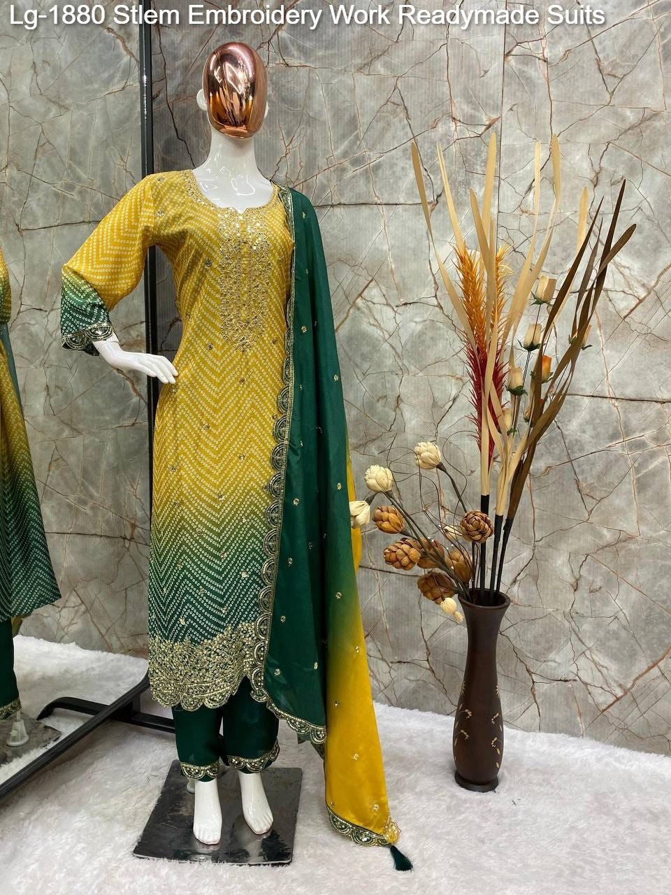 Lg-1880 Stlem Embroidery Work Readymade Suits