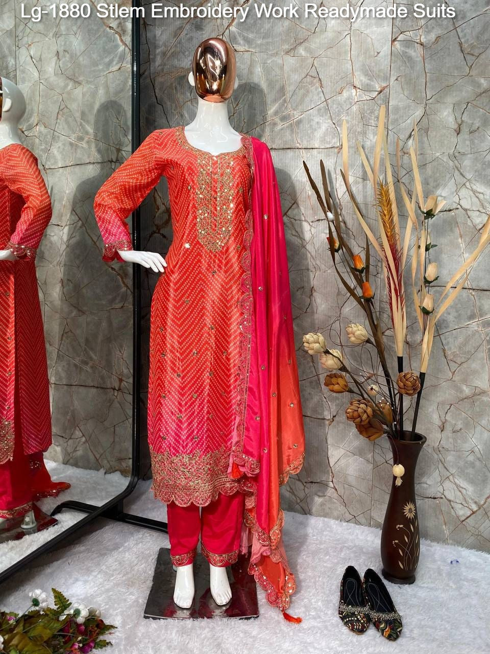 Lg-1880 Stlem Embroidery Work Readymade Suits