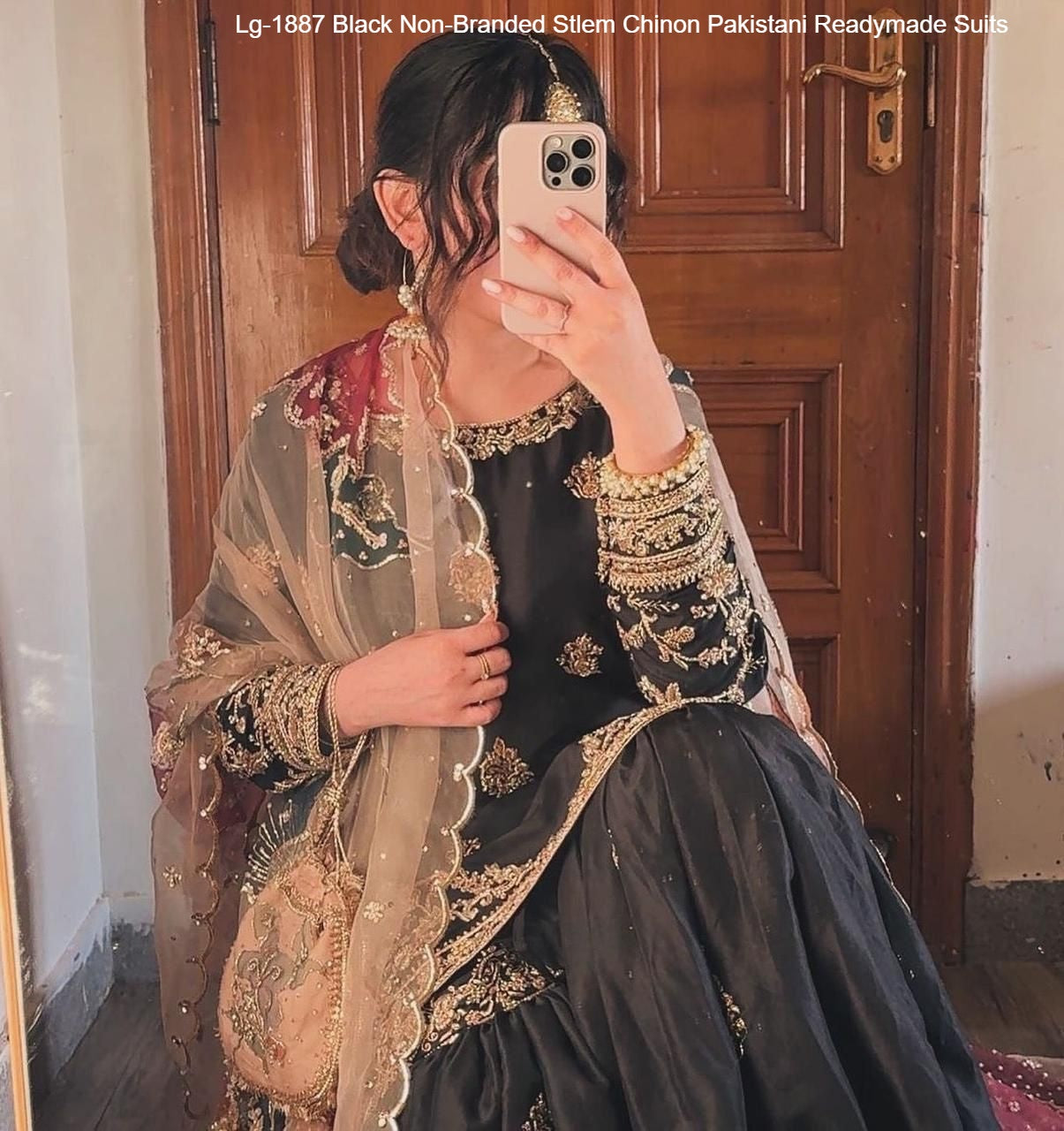Lg-1887 Black Non-Branded Stlem Chinon Pakistani Readymade Suits