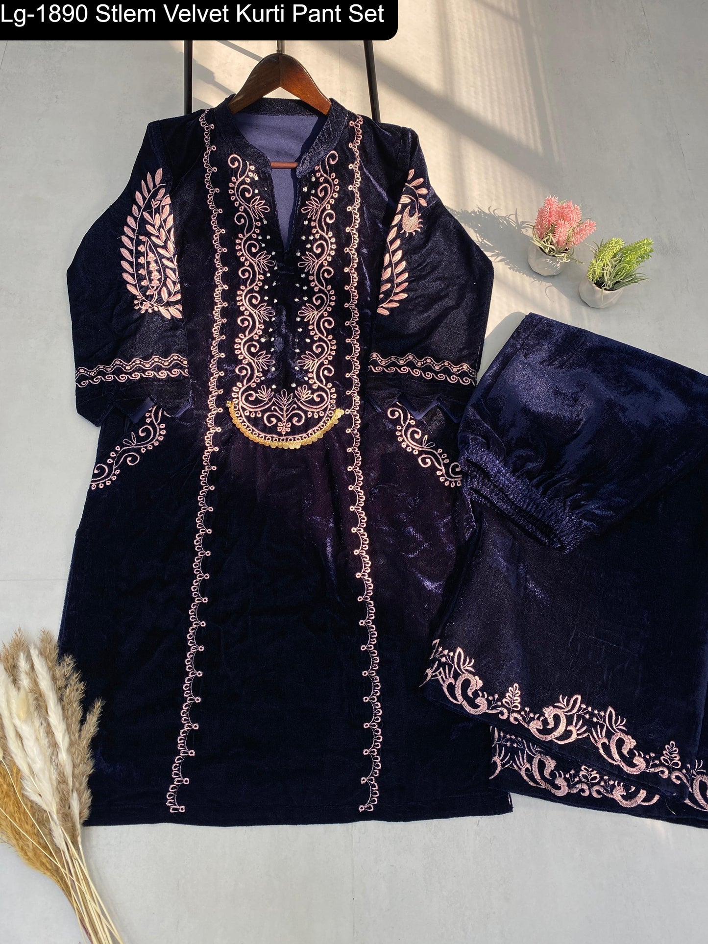 Lg-1890 Stlem Velvet Kurti Pant Set